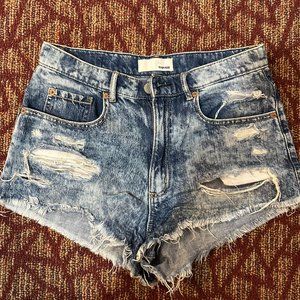 GARAGE BLUE WASHED DENIM SHORTS Destroyed Holes Frayed SIZE 03 HIGH RISE